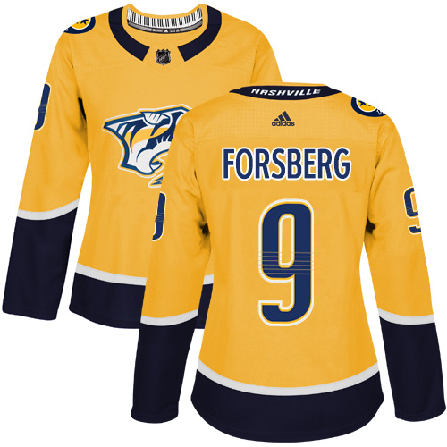 Adidas Nashville Predators #9 Filip Forsberg Yellow Home Authentic Women Stitched NHL Jersey->women nhl jersey->Women Jersey